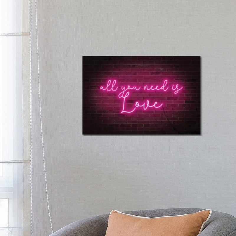 «Neon Love I» par Grace Popp - reproduction d'art textuel, H 18 po x l 26 po x P 1,5 po, Toile tendue, Pas de tapis