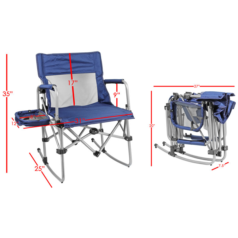 Navy Blue Foldable Outdoor Rocking Chair with Side Table