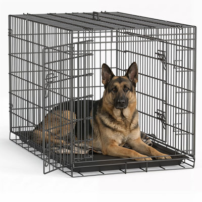 DogDog Crate for Large Dogs 48 Inch Folding Metal WirePet Cage Double Door Crate for Large Dogs 48 Inch Folding Metal WirePet Cage Double Door