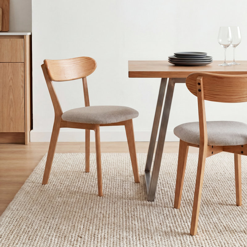 Chaise de salle à manger rembourrée en chêne massif avec housse amovible - ensemble de 2, Beige gris, Chêne brun, 2