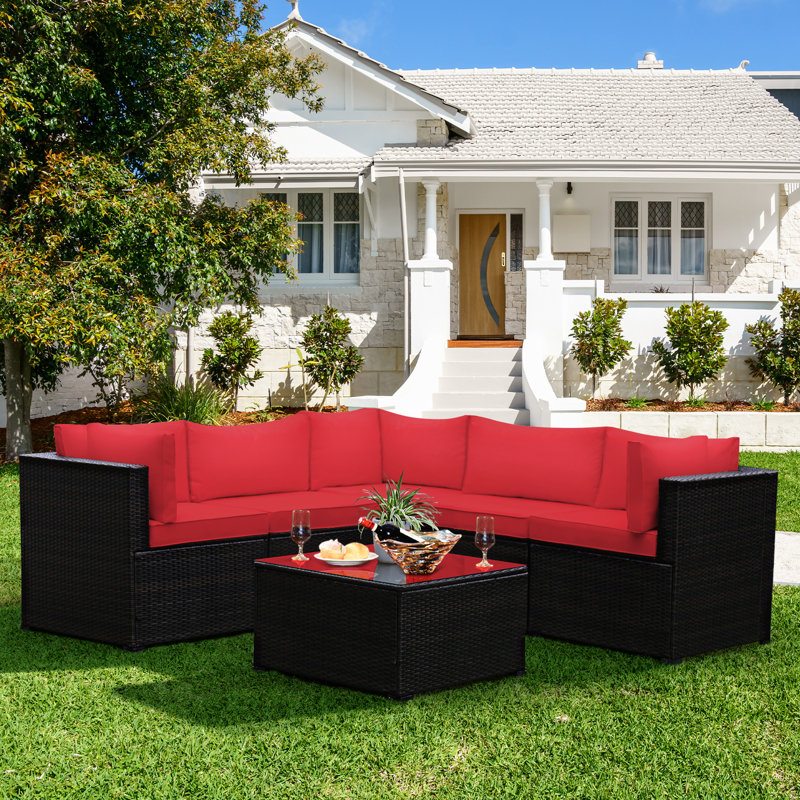 Aibhlinn 5 - Person Patio Conversation Set with Cushions, Red