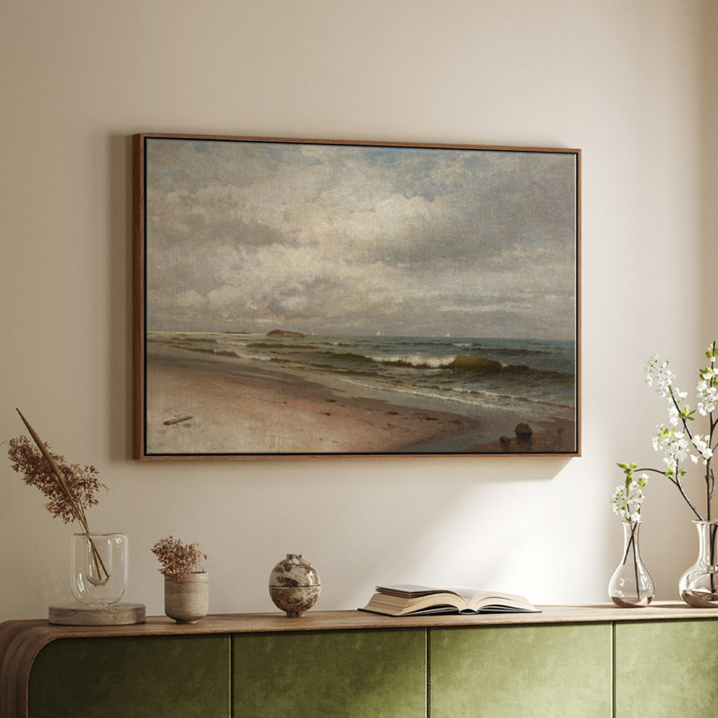 Paysage rétro - mv, Toile encadrée noyer flottant, H 25 po x l 37 po x P 2 po