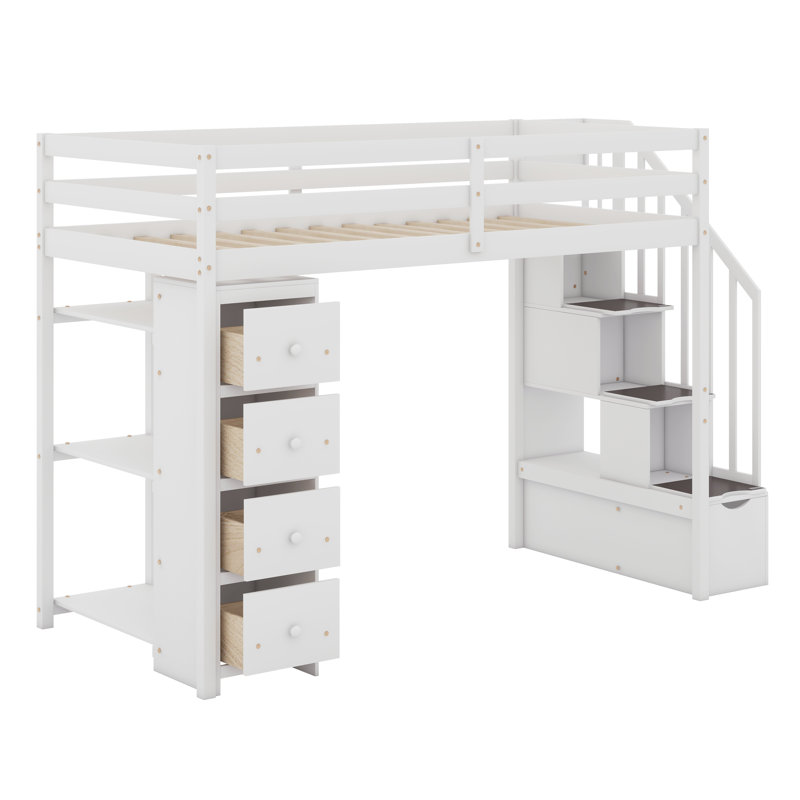Lit mezzanine avec tiroirs de rangement, Blanc