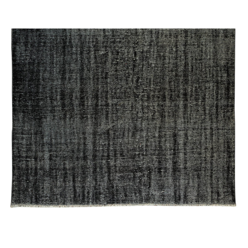 Tapis turc en laine fait à la main de 5,7 x 8,8 pi surteint en noir pour des intérieurs modernes