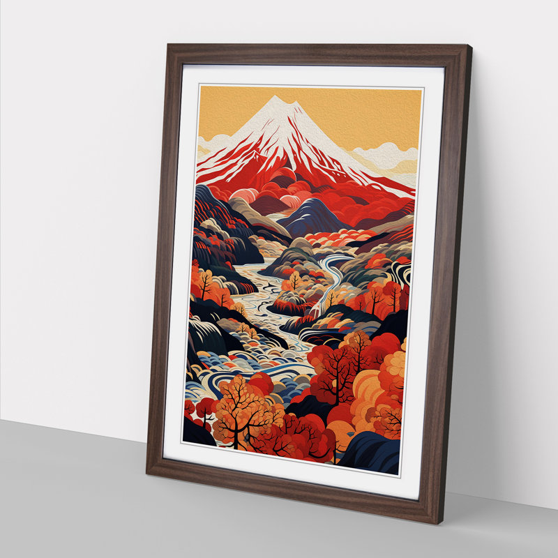 Japanese Mountains Constructivism - Framed Print, 46cm H x 34cm W x 2cm D, Walnut Framed