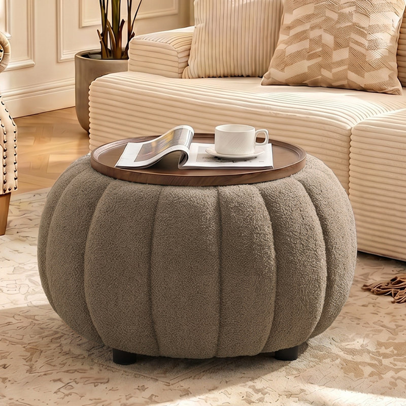 Repose-pieds rond avec rangement caché 30 po, Light Brown