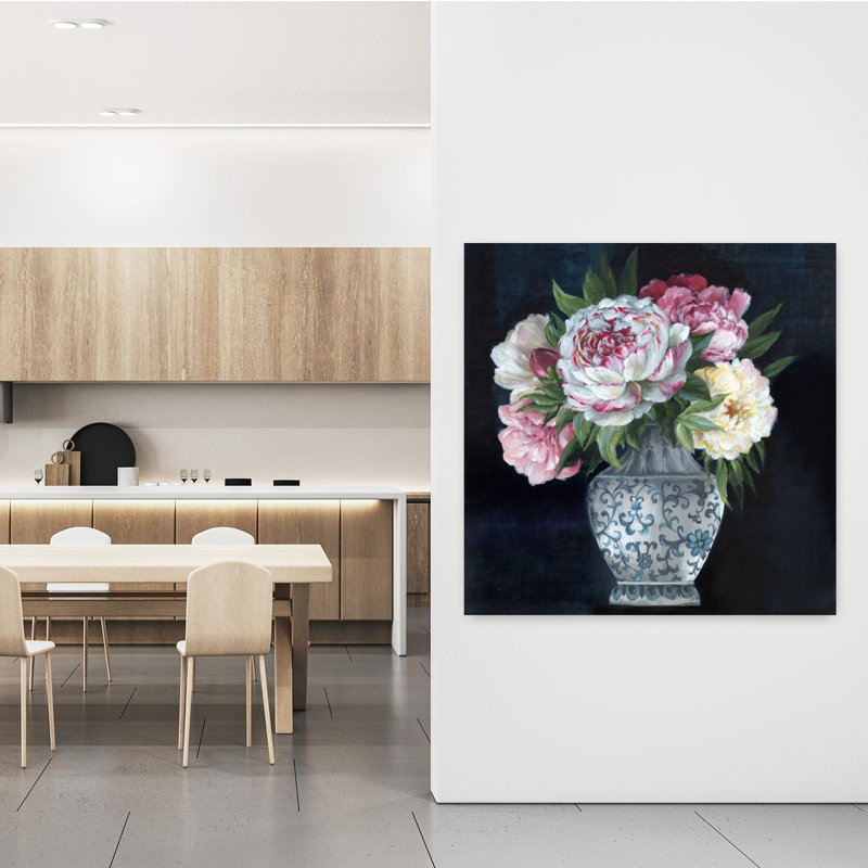 "Blossoms In Ornate Vase", art mural contemporain abstrait, H 48 po x l 48 po