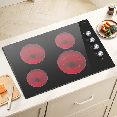 Karinear Electric Cooktop 4 Burners Electric Stove Top 30 Inch 6700W,220~240V Built-in Knob Control residual heat indicator Knob2