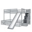 Lit simple superposé au dessus d'un lit double avec glissade, escalier de rangement, lit superposé en bois de pin massif avec garde-corps-344731774