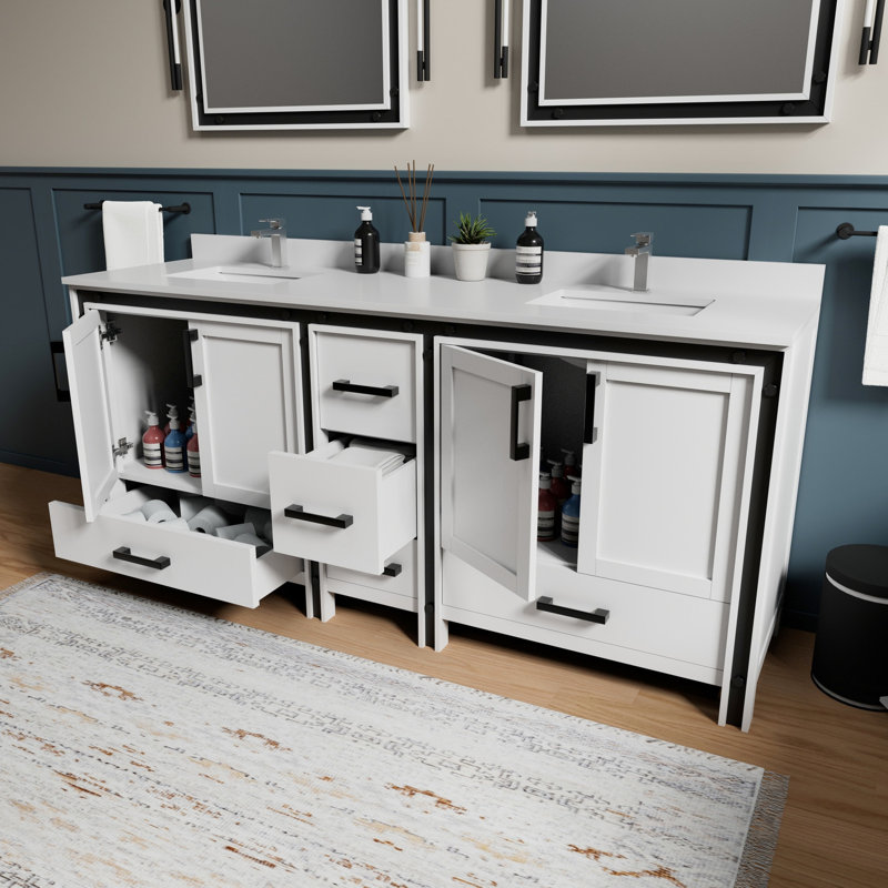 80 po Meuble-lavabo blanc à fermeture douce, armoire adéquate et unité de rangement, 81", Blanc