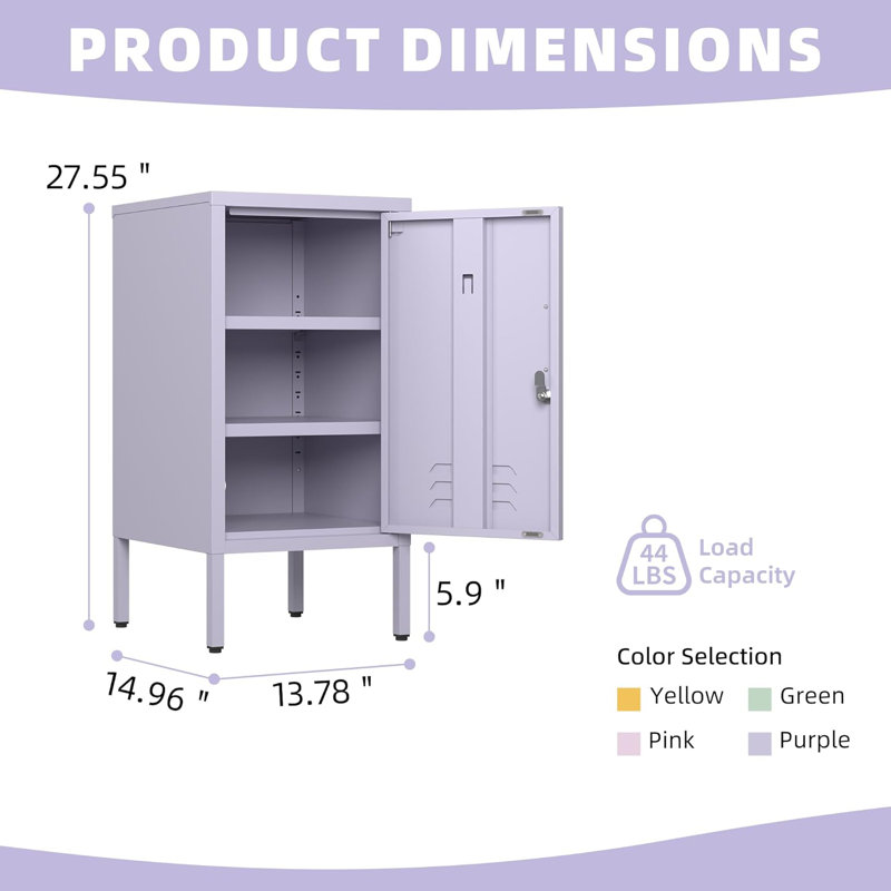 Metal Locker End Table - Modern Minimalist Side Table with 2 Adjustable Shelves, Anti-Tilt Design - Multi-Functional Storage Cabinet for Living Room & Bedroom (27.55" H x 13.78" W x 14.96" D)