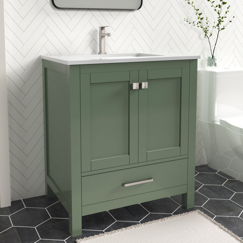 Anvay 30 in. Single Sink Freestanding Bath Vanity in Forest Green with Carrara Quartz Top, Quartz - White Carrara
