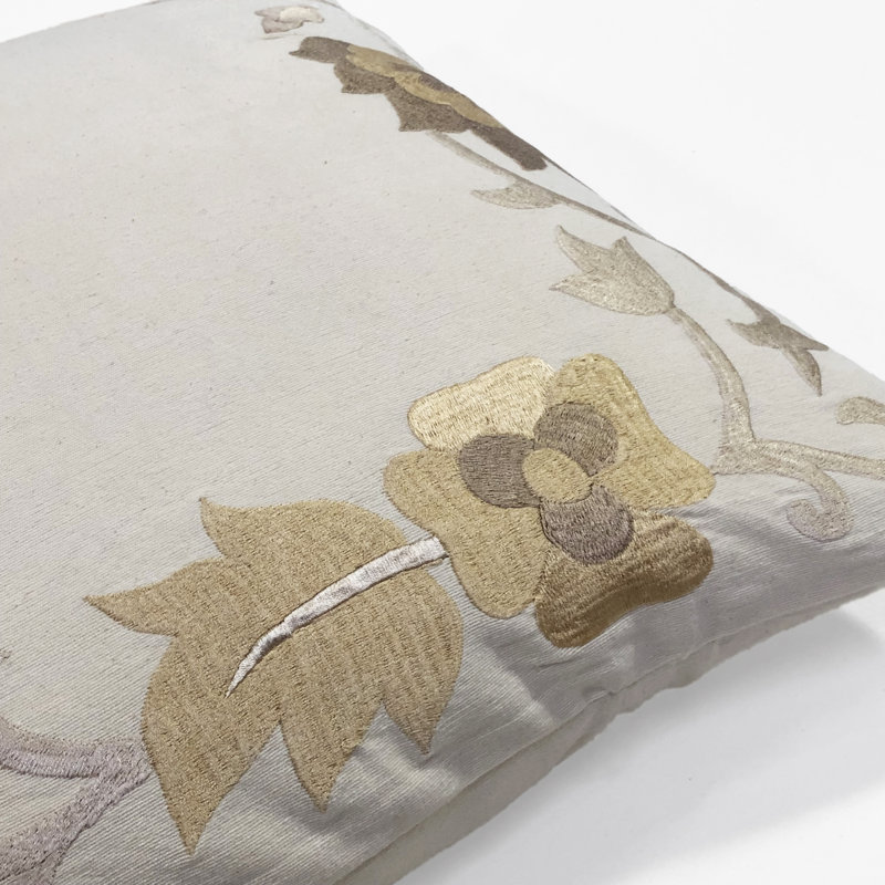 Floral Embroidered Cotton Throw Pillow