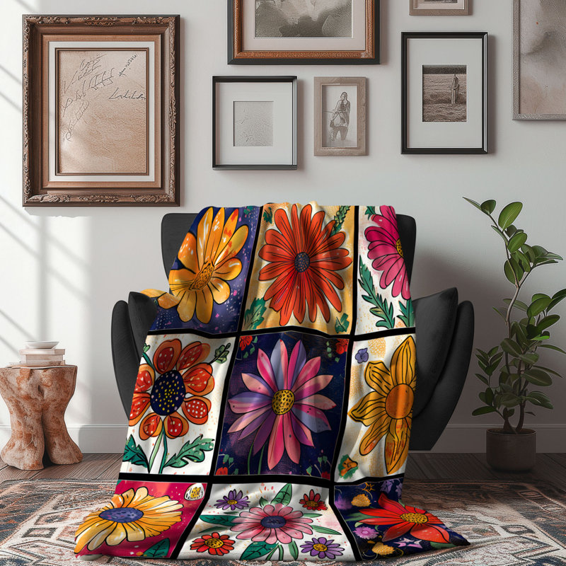 Courtepointe Botanical Bliss - 1 pièce Sherpa Bla Premium, Lit simple