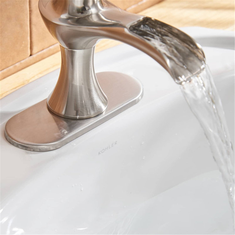 Robinet pour salle de bain à poignée simple avec drain, Nickel brossé