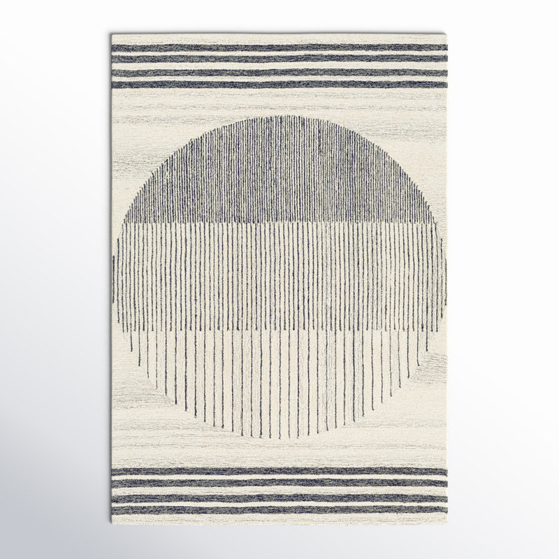 Handmade Black and Beige Wool Tufted Rectangular Rug 6' x 9'