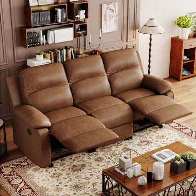 73.2" 3-Seater Contemporary Overstuffed Manual Reclining Sofa