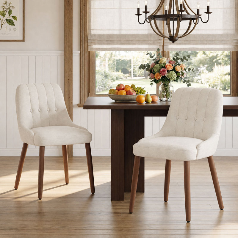 49 cm H Upholstered Fabric Dining Chair, Beige