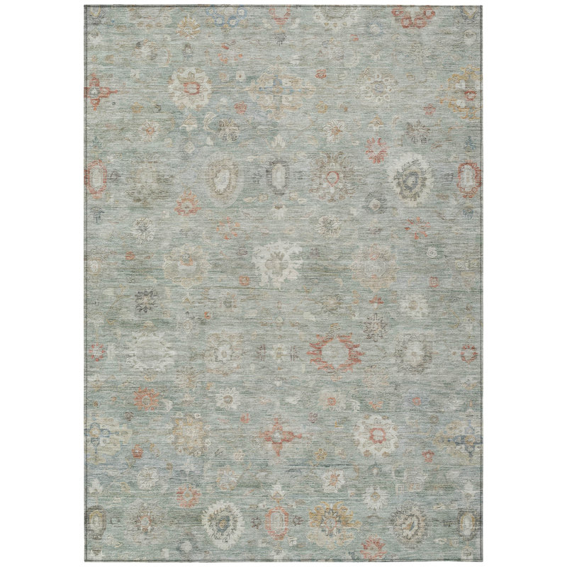 Machine Washable Indoor/Outdoor Xhevrie Sage Rug, Rectangle 3' x 5'