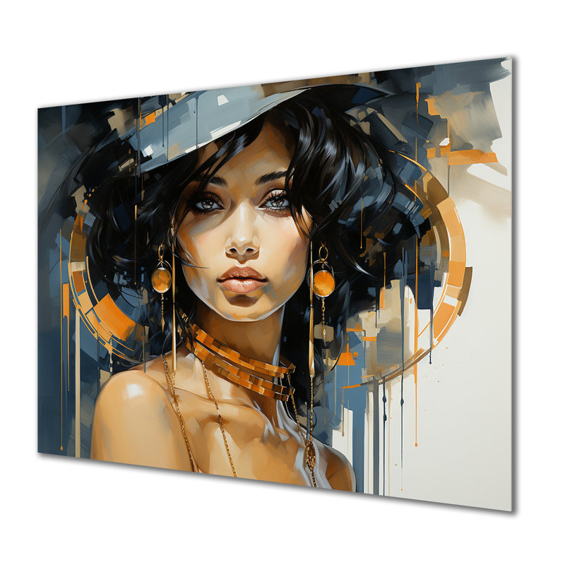 Or et saphir femme élégance en V - art en métal tendance, H 16 po x l 32 po x P 1 po