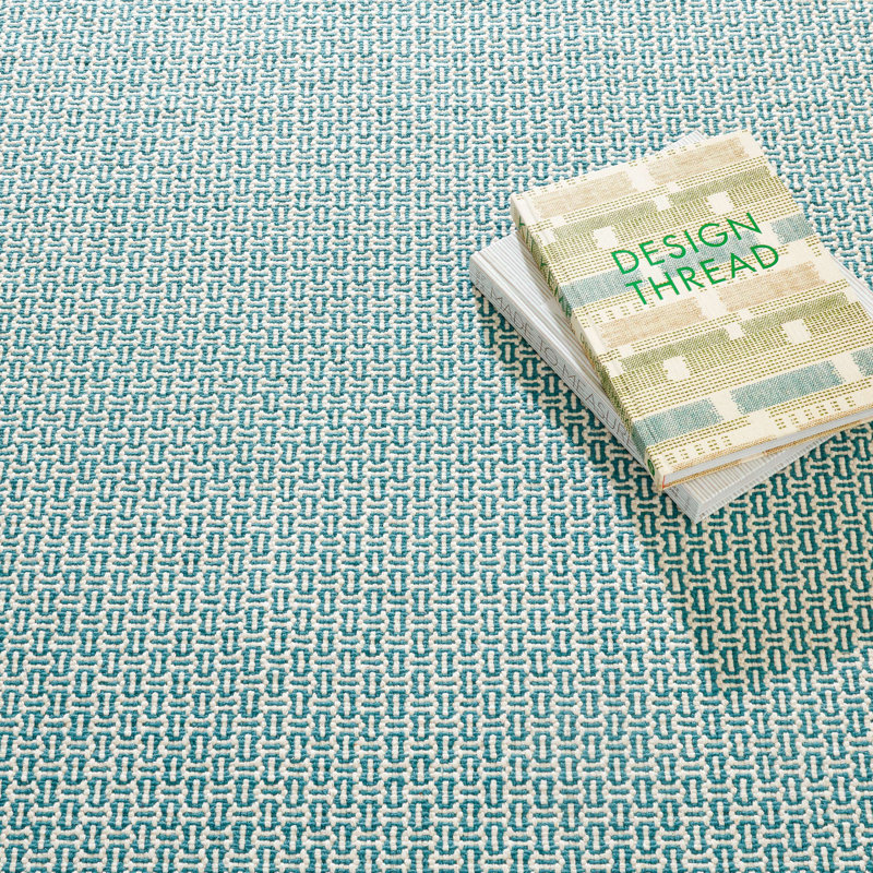 Miss Muffet Handwoven Cotton Rug, Teal/White, Rectangle 8' x 10'