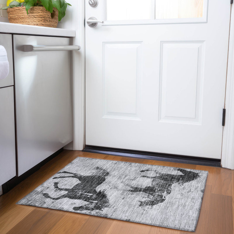 Tapis gris intérieur / extérieur lavable à la machine Cinead ACN1717, Rectangle 1 pi 8 po x 2 pi 6 po