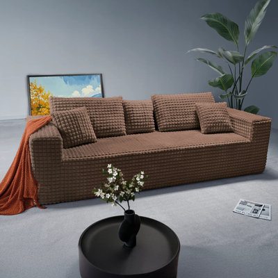 90" Boneless Sofa Couch,3-Seater Deep-Seat Corduroy Lounge Sleeper Sofa - No Assembly, Frameless Foam Cloud Couch for Living Room, Bedroom, Apartment, Dorm, Office