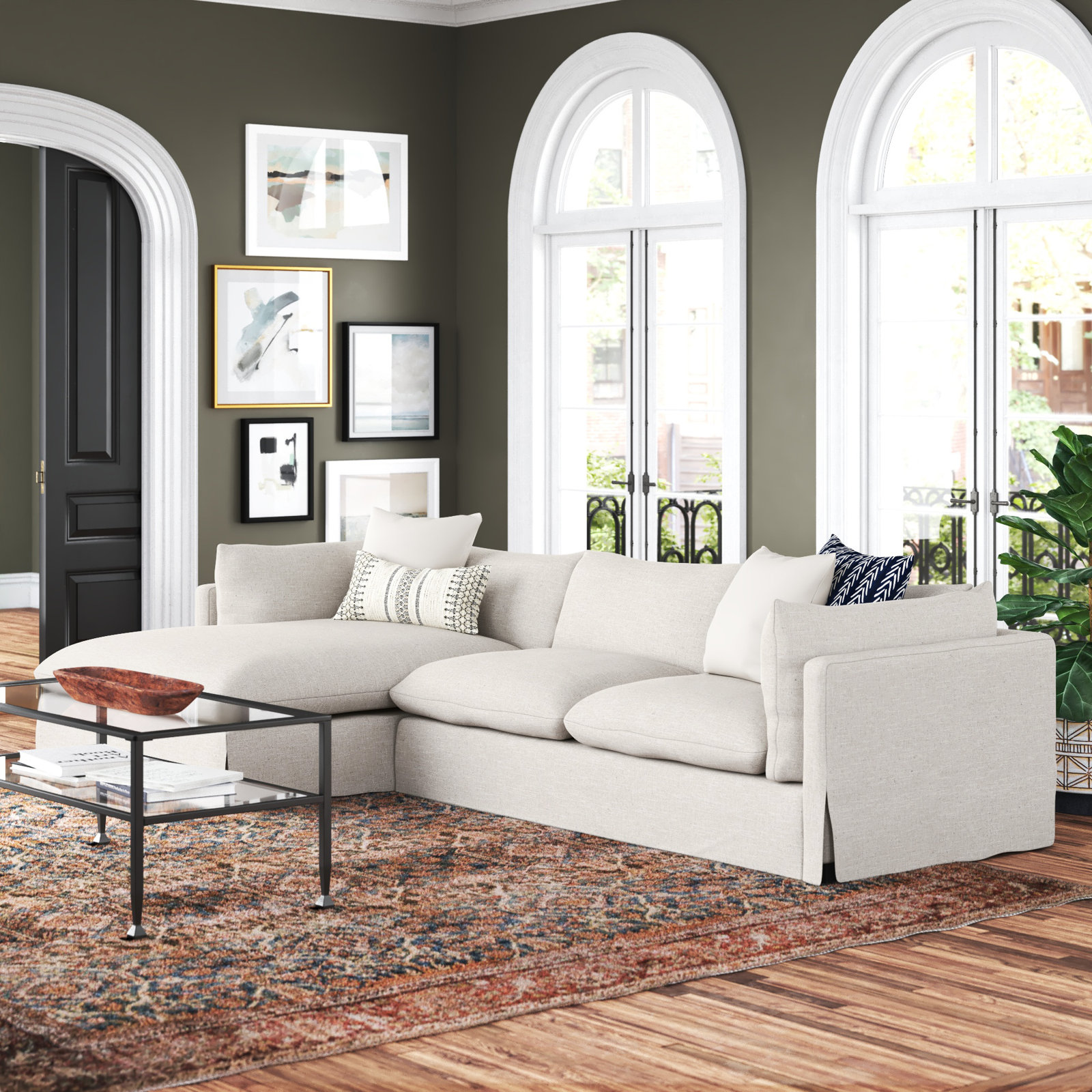 Zuri Slipcover Chaise Sectional, Left Hand Facing, Bennett Moon Polyester Blend, 31.5" H x 133" W x 67" D