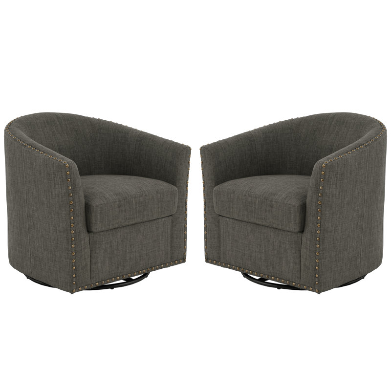 Aunna 77.5Cm Wide Swivel Barrel Chair, Grey Polyester Blend