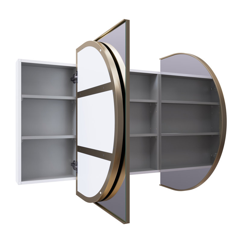 Recessed Framed 2 of Doors Medicine Cabinet with Adjustable Shelves, Satin Brass