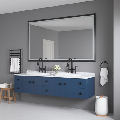 84In. W X 48In. H Oversized Rectangular Framed LED Mirror Anti-Fog Dimmable Wall Mount Bathroom Vanity Mirror HD Wall Mirror Kit For Gym And Dance Studio 48X 84Inches