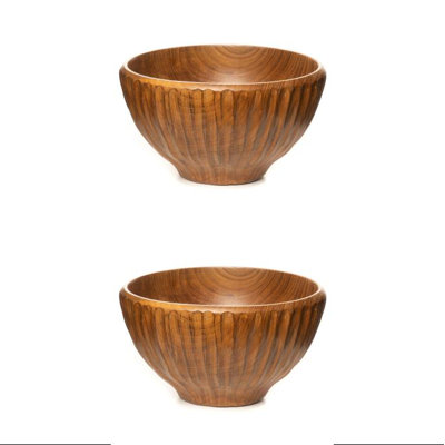 Vertical Carved Shiruwan Teak Wood Bowl 2-Pack