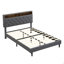 Structure de lit tapissier KING -Size avec tête de lit en lin capitonnée moderne, ports USB