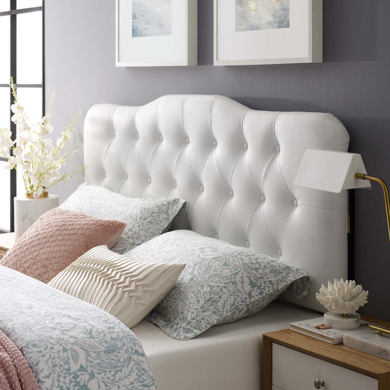 Tête de lit tapissier capitonnée avec des boutons Copper Grove de Modway, Blanc, Très grand