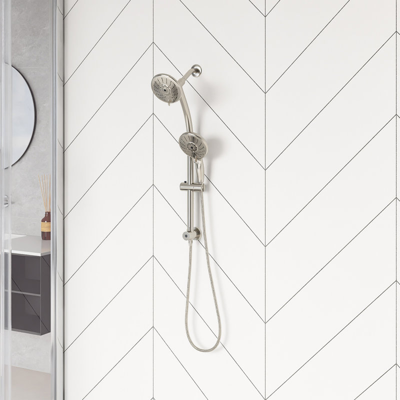 Pomme de douche double 5 po avec barre coulissante réglable, Nickel brossé