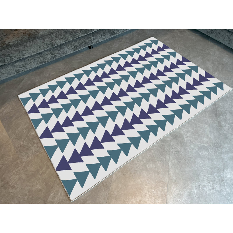 Tapis à motif géométrique à rayures verticales vert et mauve, Rectangle 3 pi 11,24 po x 5 pi 10,87 po