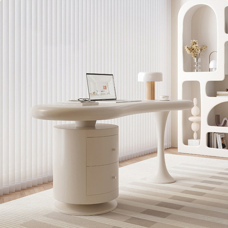 Bureau incurvé en cristal avec 2 tiroirs, H 29,53 po x l 62,99 po x P 23,62 po