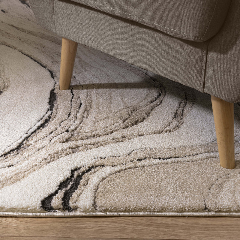 Decara Quartz Abstract High-Low Beige Area Rug, Rectangle 120 x 170 cm