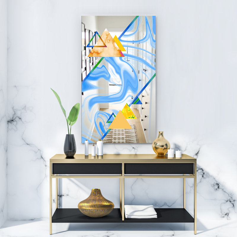 Triangular Spacy Spheres Accent Mirror, 39.4" H x 29.5" W, Blue