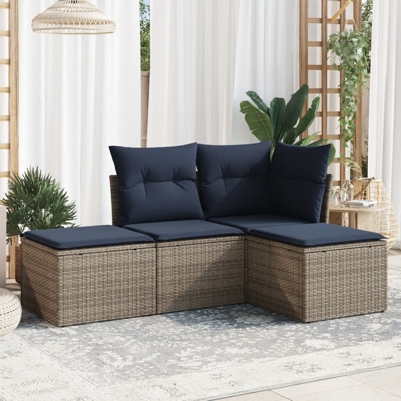Ensemble de canapé de patio avec coussins 4 pièces Latitude Run®, Coussin bleu marine / structure grise