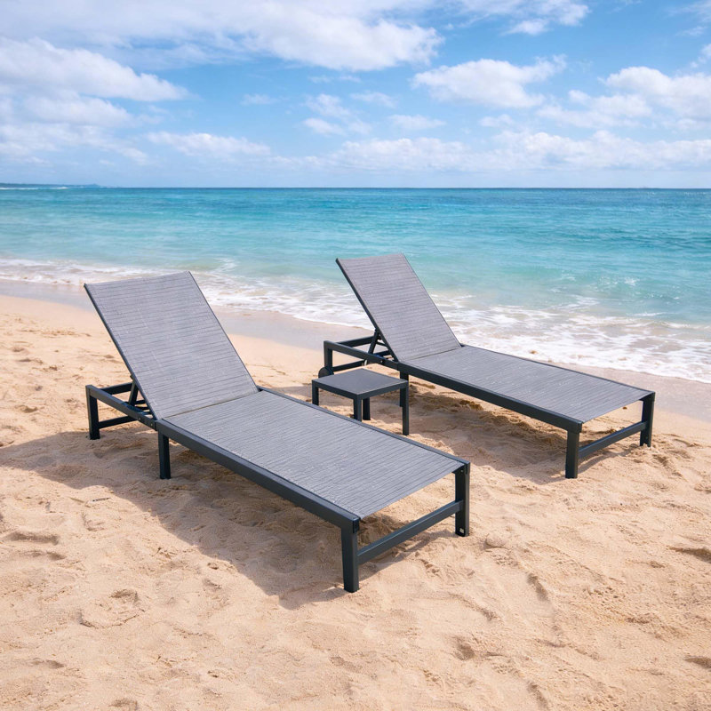 Chaise longue d'extérieur avec table Reivo, Mélange de gris
