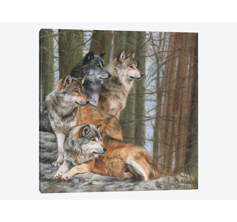 «Four Wolves», reproduction d'impression sur toile, H 12 po x l 12 po x P 0,75 po, Pas de tapis, Toile tendue