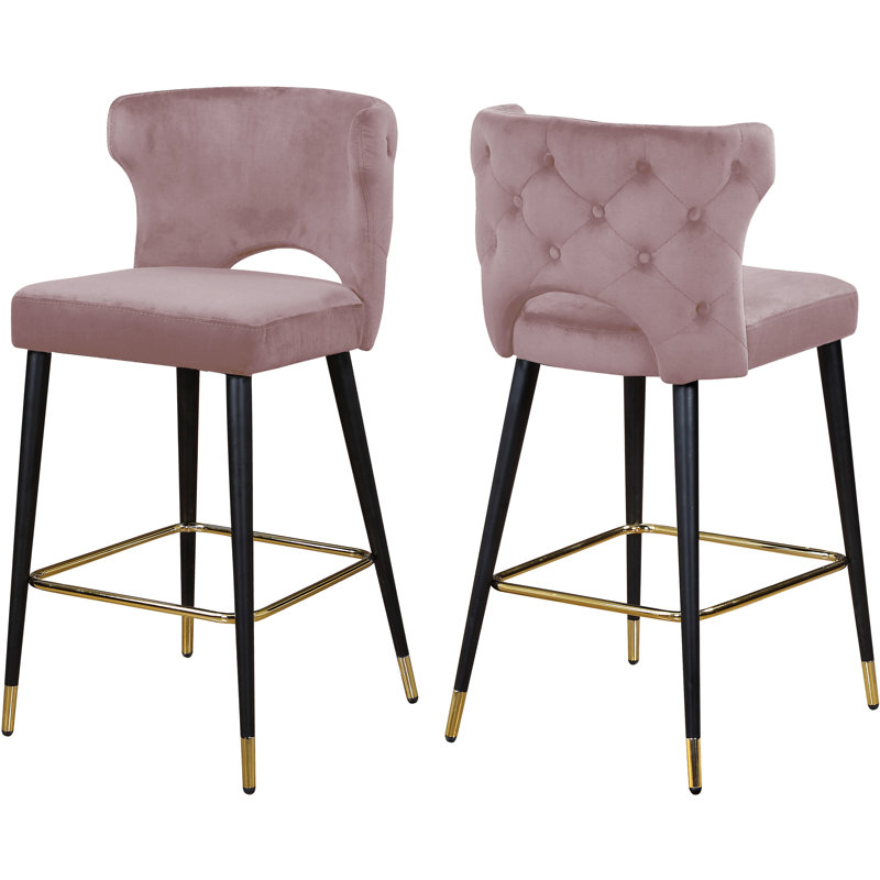 Tabouret de bar 28 po Kelly, Velours rose
