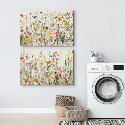Vibrant Wildflower Blush Meadows fleurs sauvages roses en fleurs campagne française 2 pièces