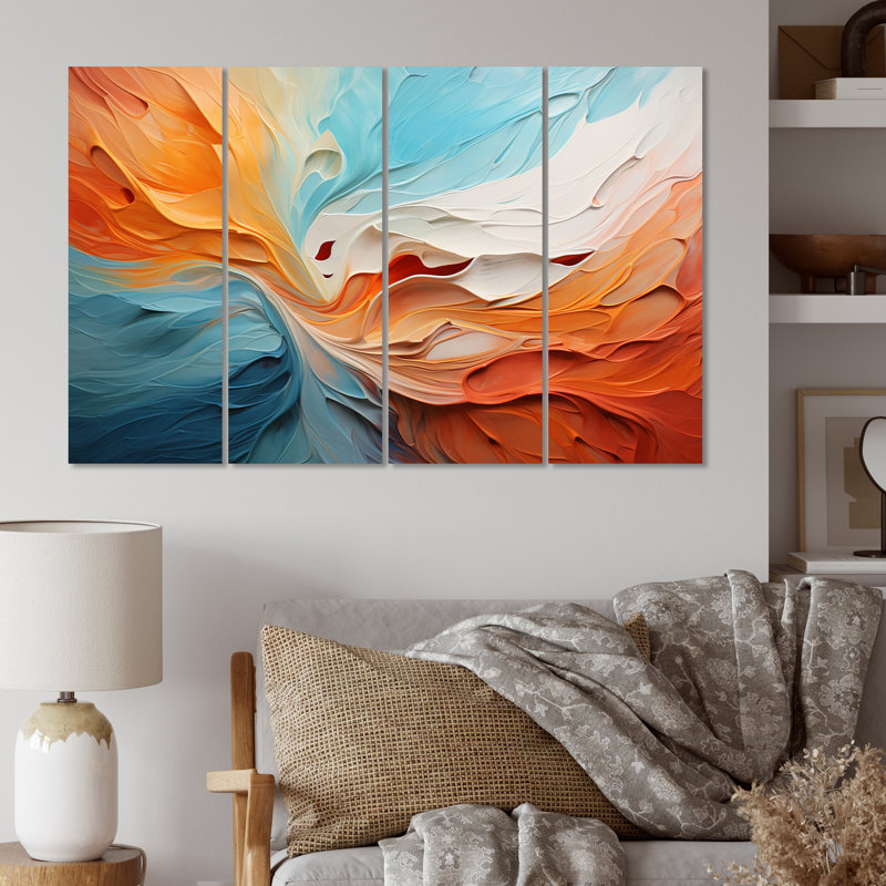 «Teal Orange Bold Abstract Flow Collage I», ensemble de reproductions d'art en métal