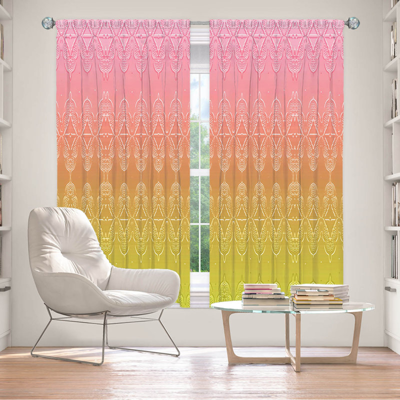 Vandela Room Darkening Curtain Pair, 40" W x 82" L, Peach/Pink/Orange/Yellow