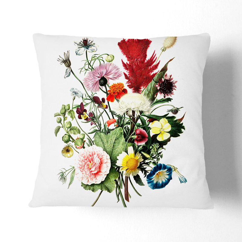 Bouquet Of Flowers Floral Square Throw Cushion, 55cm H x 55cm W x 20cm D, Black