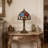 Tiffany Style Stained Glass Table Lamp, Antique Bronze Base Vintage Bedside Nightstand Lamp with Beaded Floral Shade