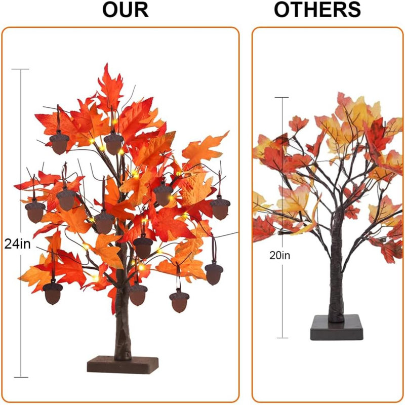 24-Inch Lighted Maple Leaves Tree with Warm White LEDs