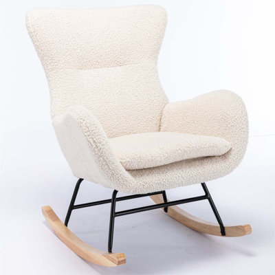 Chaise berçante rembourrée en tissu avec dossier haut et accoudoirs Teddy